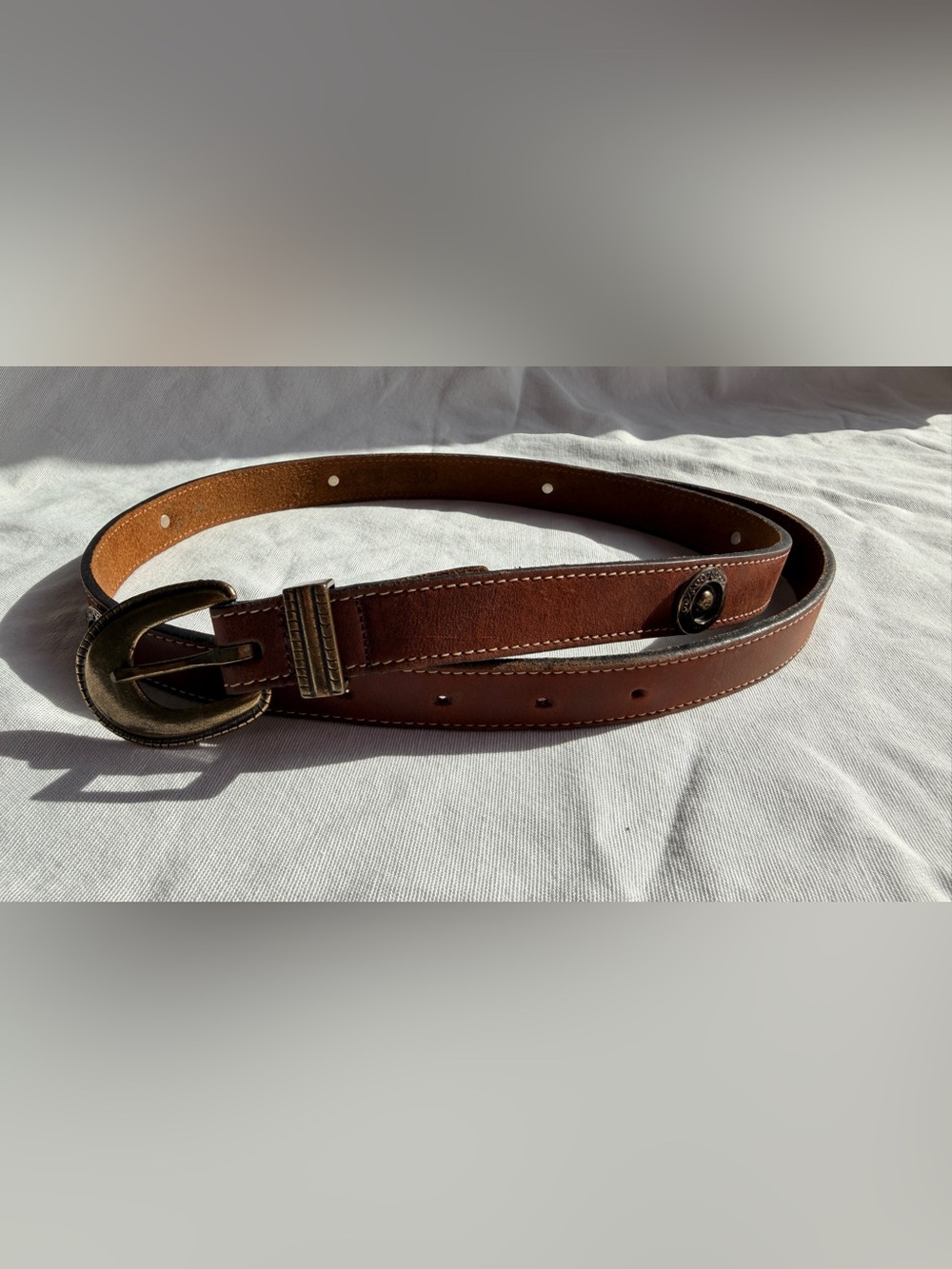 Vintage Brown Belt Leather Brass Metal Embellished 80’s Joan & David S